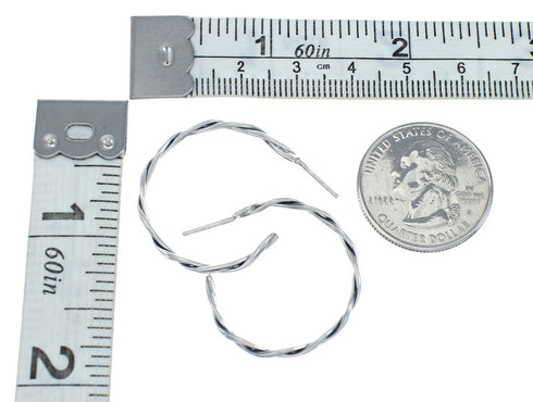 Native American Twisted Sterling Silver Post Hoop Earrings JX128924